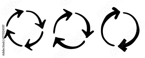 Set of hand drawn recycle arrow icon Recycling resources symbol Reuse of materials, zero waste, green environment, saving the planet
