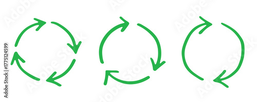 Set of hand drawn recycle arrow icon Recycling resources symbol Reuse of materials, zero waste, green environment, saving the planet
