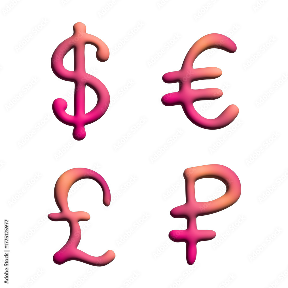Obraz premium 3d multiple currencies symbol set Dollar euro pound ruble