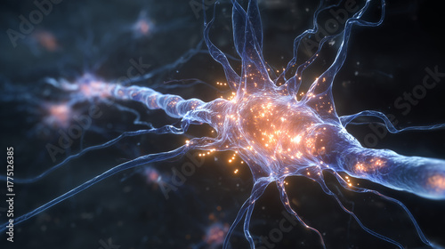 A neuron with glowing epigenetic marks, visualizing memory formation through changes in gene expression.