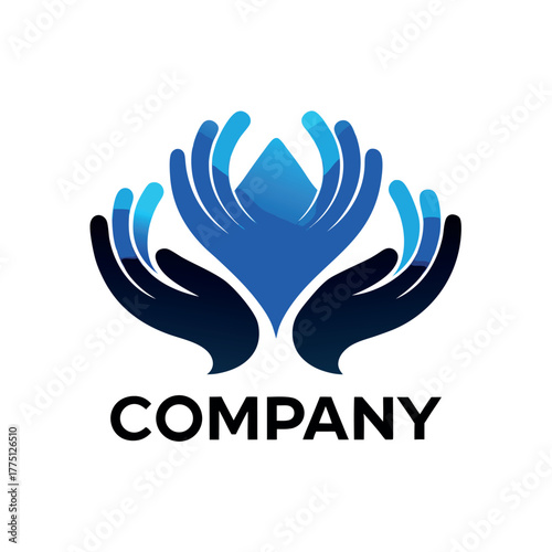 Blue Hands Logo Representing Care, Protection, Health, Insurance, or Financial Security