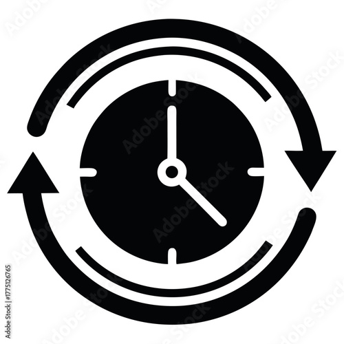 Time Management and Schedule Icon Vector: Clock with Refresh Arrows Symbol for Productivity