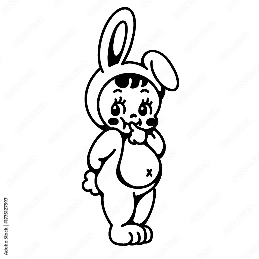 Obraz premium Kitsch Retro Cute Baby Bunny Costume Black and White
