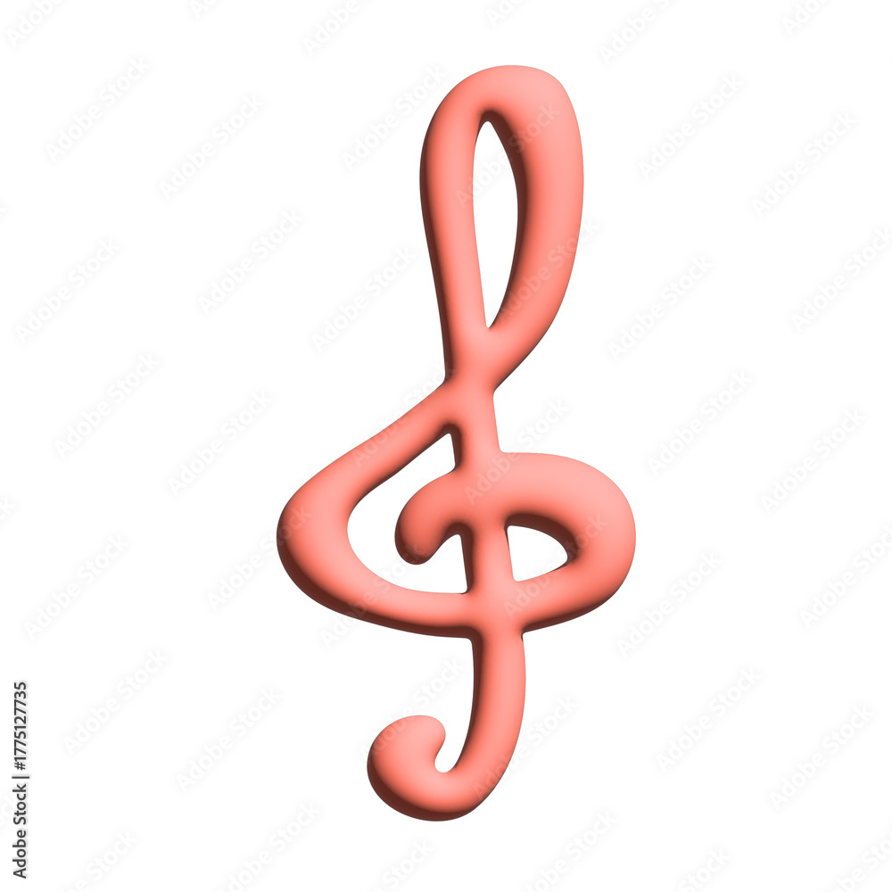 Fototapeta premium 3d treble clef. Hand drawn musical symbol. Single element for print, web, design, decor, logo