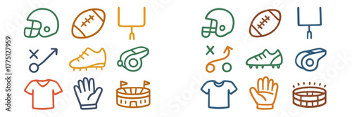 Sports icons showcasing equipment and symbols related to various games and athletic activities