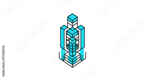 Geometric abstract form with turquoise and black outlines, centered on white background