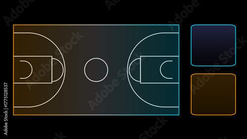 Dynamic neon line art  Basketball Court Layout Side-by-Side Comparison Graphic
