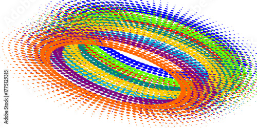 Abstract colorful circular wave pattern, dotted spiral vortex design, dynamic motion illusion background, modern geometric art