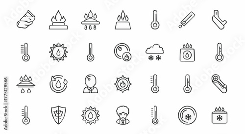 Collection of weather and temperature related icons