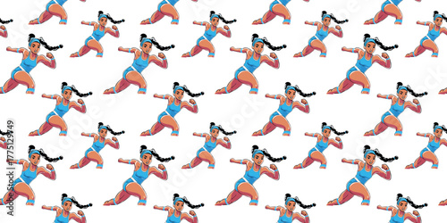 vector illustration strong sporty woman motivation art seamless pattern