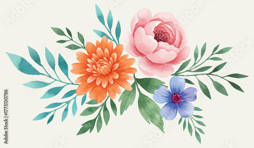 Elegant Watercolor Floral Arrangement A Gentle Blend of Peonies, Dahlias, and Delphiniums for Wedding Decor