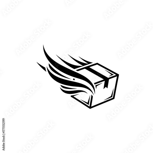 Speedy Delivery: A stylized package featuring a pair of wings, conveying a sense of rapid, reliable shipment. Perfect for logistics, and e-commerce visuals. 