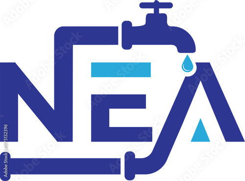 Plumbing water with initial letter NEA logo design template