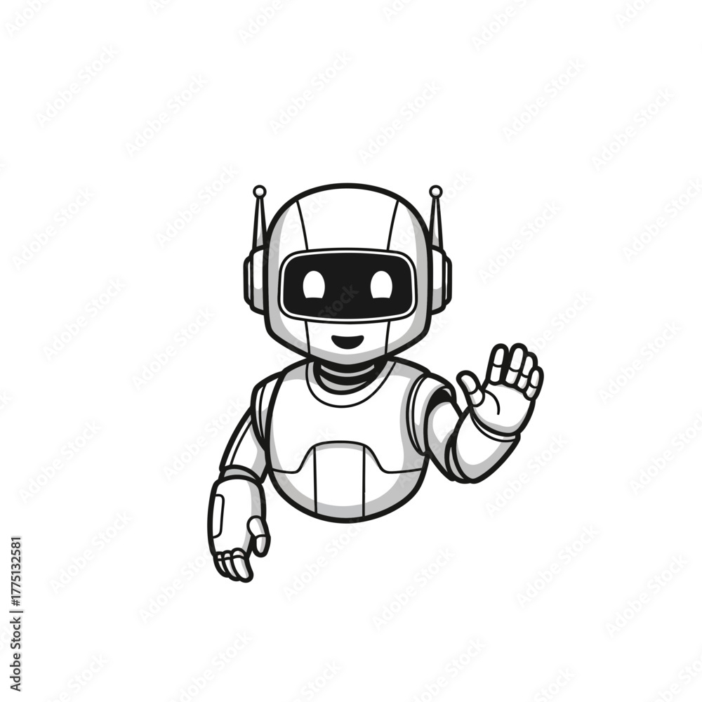 Fototapeta premium Modern Mascot Logo of a Sleek Futuristic Robot with Welcoming Posture, Geometric Art