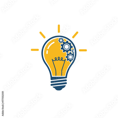Lightbulb with Gears Clip Art Representing Creative Idea Generation and Process