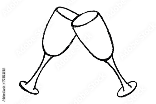 Hand drawn champagne glasses clinking together Alcohol drink clipart in doodle style Single element for print, web, design, decor Happy New Year 2026