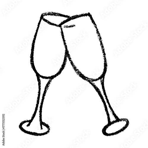 Hand drawn champagne glasses clinking together Alcohol drink clipart in doodle style Single element for print, web, design, decor Happy New Year 2026