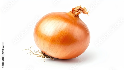 Wallpaper Mural Close-up of a single whole yellow onion with dry papery skin and roots on a clean white background with soft studio lighting and a shallow depth of field Torontodigital.ca