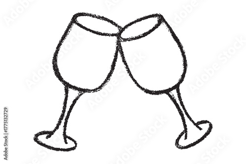 Hand drawn wine glasses clinking together Alcohol drink clipart in doodle style Single element for print, web, design, decor Happy New Year 2026