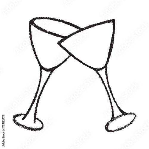 Hand drawn wine glasses clinking together Alcohol drink clipart in doodle style Single element for print, web, design, decor Happy New Year 2026