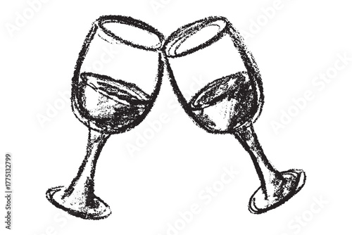 Hand drawn wine glasses clinking together Alcohol drink clipart in doodle style Single element for print, web, design, decor Happy New Year 2026