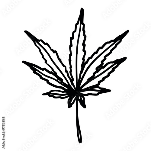 Hand drawn cannabis leaf Medicine marijuana Hemp leaves clipart in doodle style Single element for print, web, design, decor