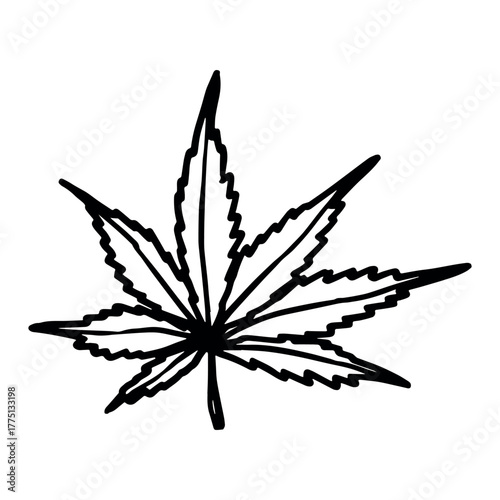Hand drawn cannabis leaf Medicine marijuana Hemp leaves clipart in doodle style Single element for print, web, design, decor