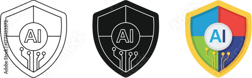 Artificial Intelligence security shield symbol set representation design