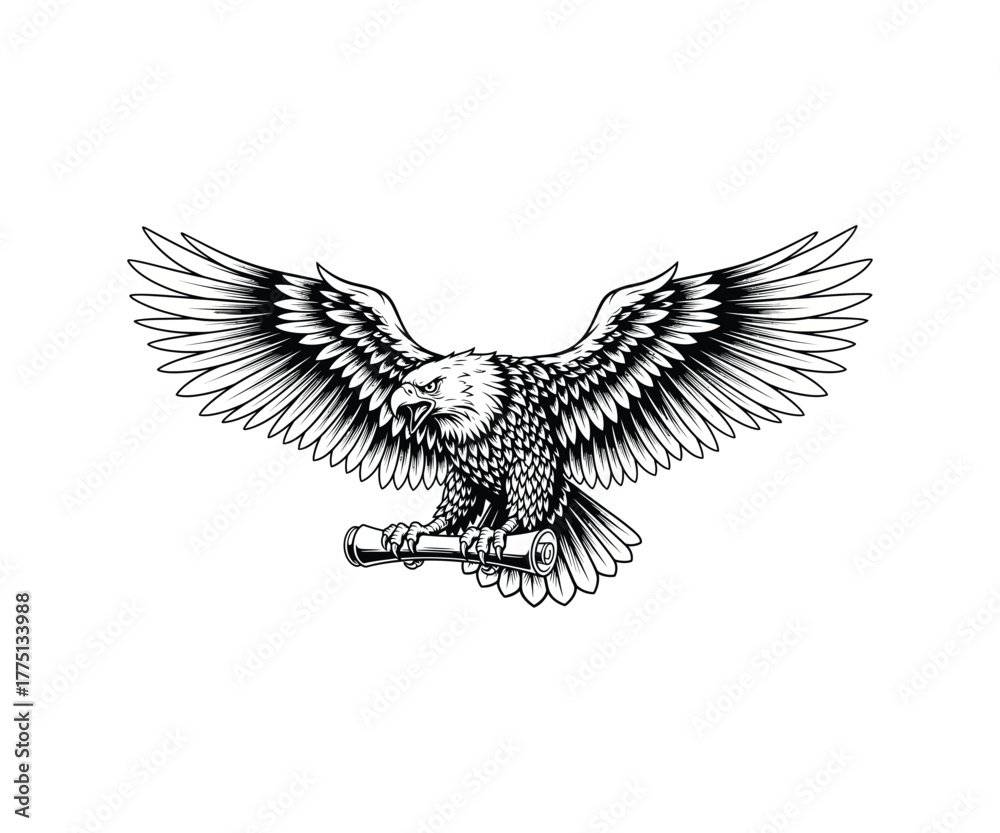 Fototapeta premium Eagle Spreading Wings Holding Scroll Vintage Style Tattoo Logo Design