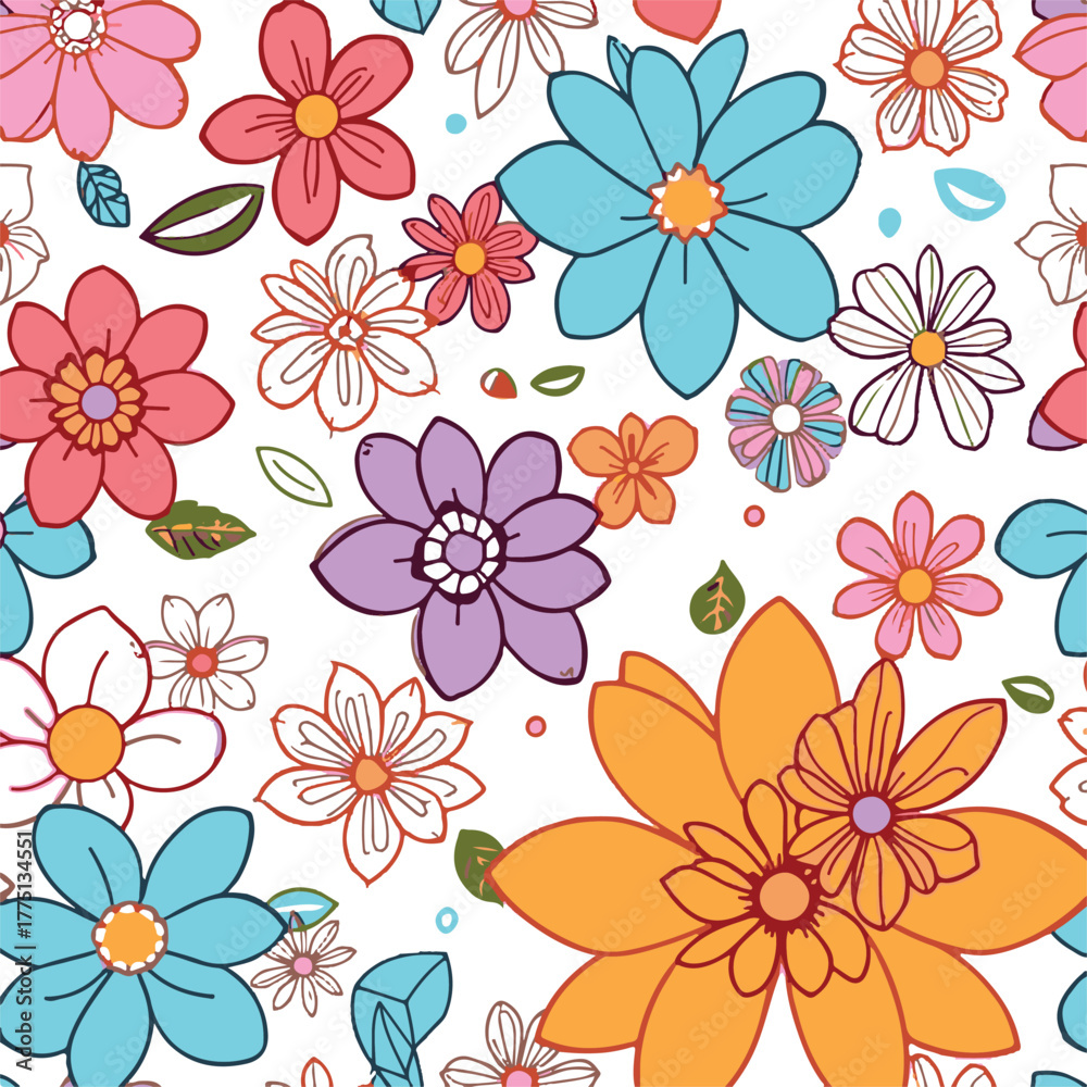Fototapeta premium Black minimalist brush style floral pattern