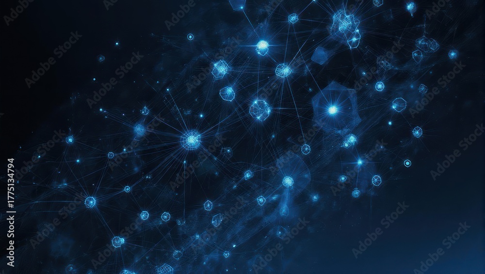 Naklejka premium Abstract Blue Network of Glowing Particles and Connections.
