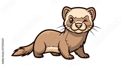 Cartoon ferret winking, light and dark brown tones, white background