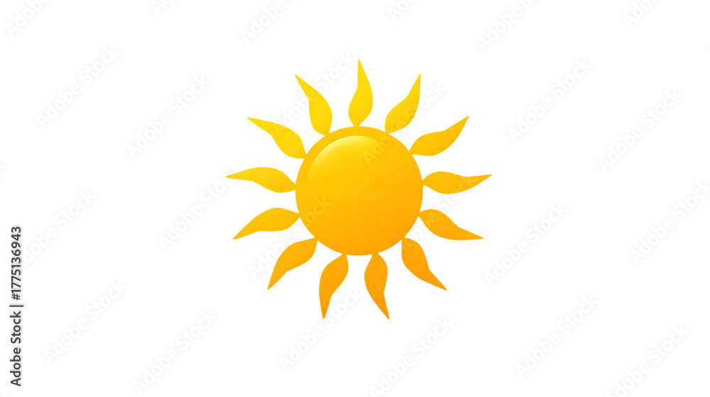 Fototapeta premium Bright yellow sun icon isolated on transparent background