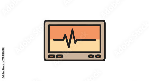 Vector illustration of a medical monitor displaying a heart rate waveform. It has a colored background