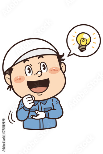 工場で働く男性作業員が『なるほど』のジェスチャーをしているイラスト｜不安全行動・不安全状態・労働災害