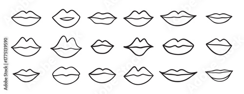 different lips doodle hand drawn icon set. Outline drawing lips line clipart symbol collection