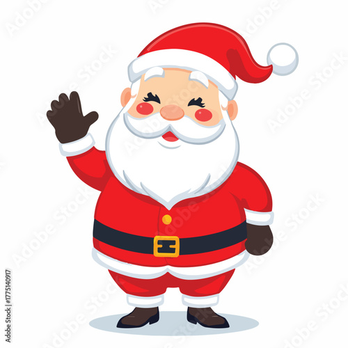 Cheerful Santa Claus's Warm Greeting: Santa Claus, a jovial figure of holiday spirit, extends a friendly wave, his rosy cheeks and twinkling eyes radiating the joy of the season.
