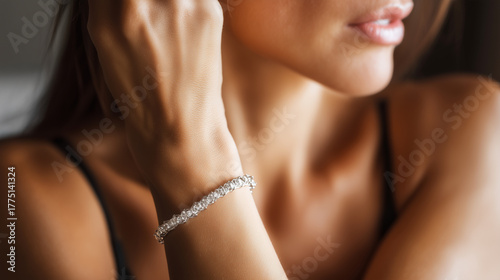 Diamond Bracelet Worn by Young Woman in Elegant Setting