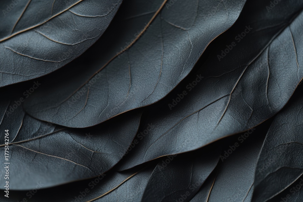 Obraz premium Abstract arrangement of black leaves showcases texture and depth creating a natural and elegant backdrop for creative projects