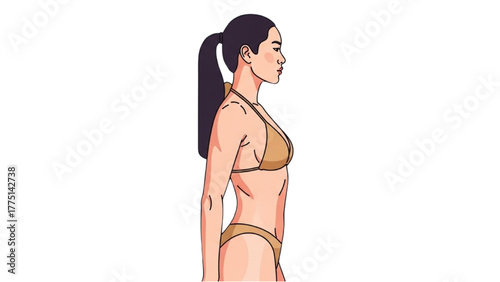 Illustration of a Woman in a Bikini, Profile View, Ideal Body Shape