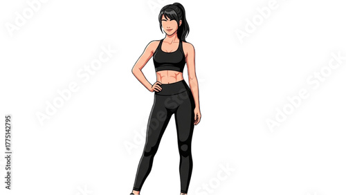 Fit Woman in Black Activewear Posing Confidently for Fitness and Wellness