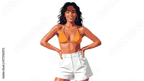 Smiling Woman in Bikini Top and Shorts on a Bright Sunny Day