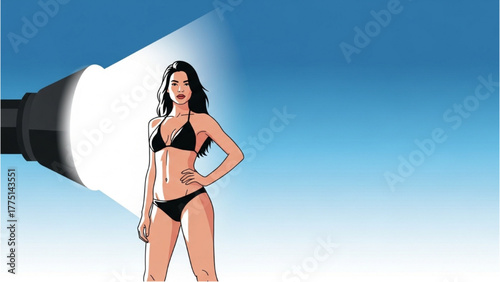 Woman in Bikini Posing Under a Spotlight