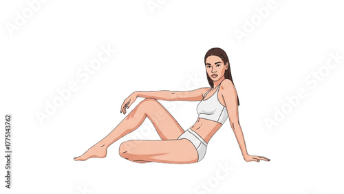 Graceful Woman in White Lingerie Poses with Confidence and Elegance