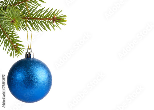 Christmas tree blue ornament hanging on for tree branch decoration isolated on white or transparent background
