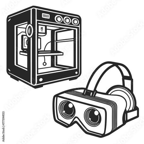 Virtual reality headset and 3d printer