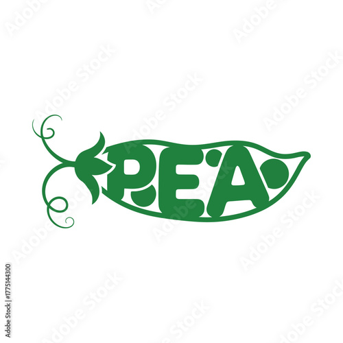 Green pea pod with pea text inside it colouring page