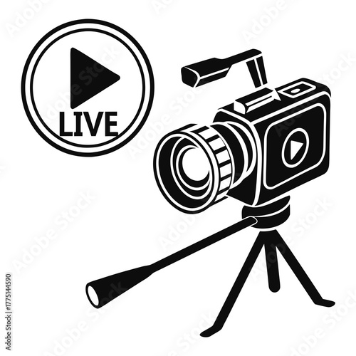 Live stream video camera on tripod, broadcasting concept