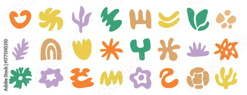 abstract organic shapes kit set, irregular hand drawn doodle organic shapes and liquid form. Plant nature liquid random boho set