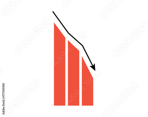 down simple arrow, finance loss analysis icon. Red chart, dynamics of decline. negative statistical simple infographic element